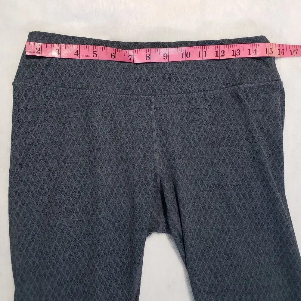 prAna Ruched Yoga Leggings Women's Medium Gray‎ Diamond Print Stretch Activewear